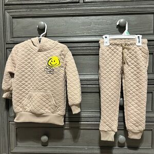 Quilted Beige Kids Sweatshirt and Pants Set